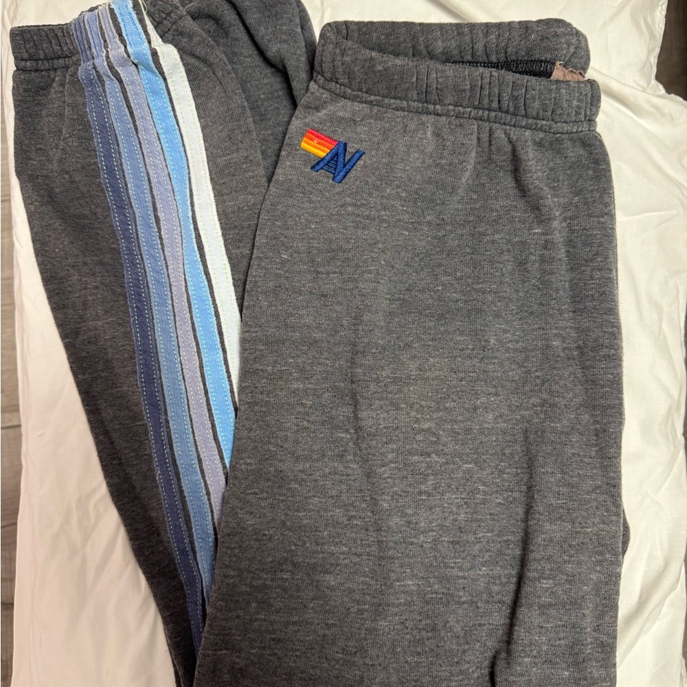 Aviator Nation Gray Sweatpants with Blue Stripes